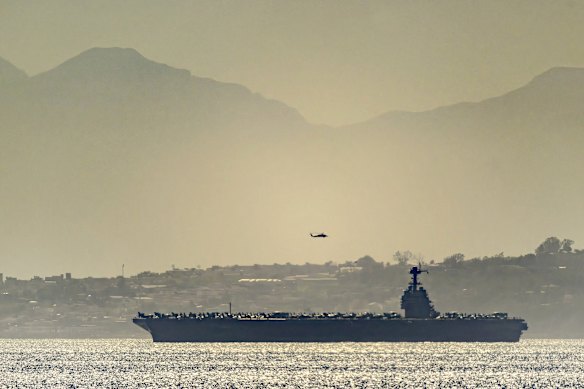 US aircraft carrier USS Gerald R. Ford heading through the Strait of Gibraltar a few days ago, on the way to the Middle East.
