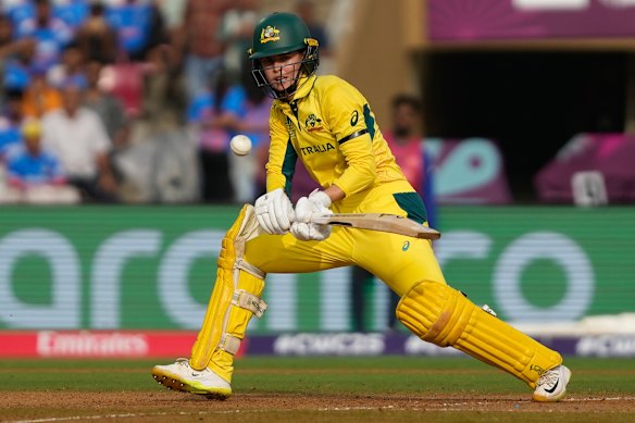 Australia’s Phoebe Litchfield plays a shot.