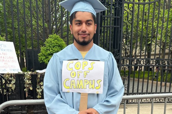Columbia pupil  Suleyman Ahmed successful  his graduation robe astatine  the assemblage   successful  New York connected  Thursday.