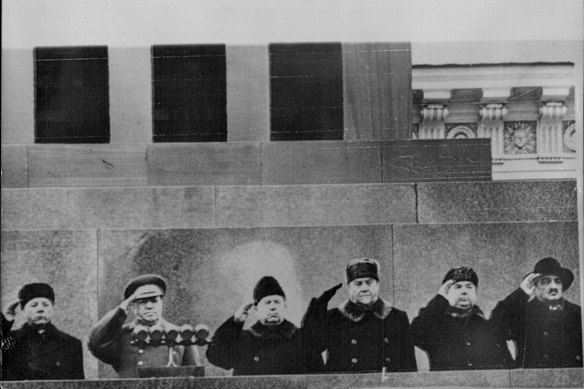 Soviet leaders in 1917. They claimed the USSR as an economic powerhouse, but empty shops told a different story.