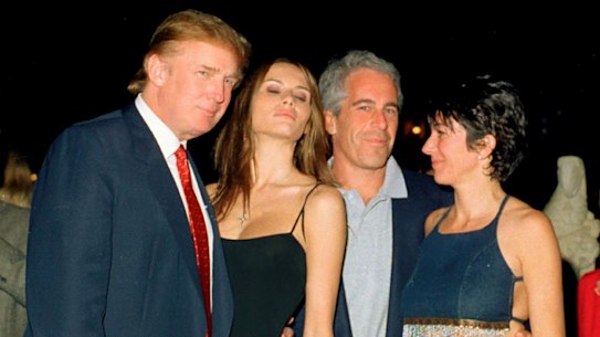 Donald Trump, his then wife-to-be, Melania Knauss, with Jeffrey Epstein and Ghislaine Maxwell in Florida in 2000.