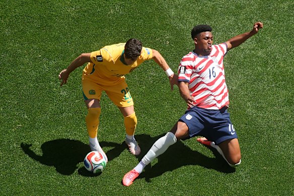 Cristian Volpato controls the ball against America’s Alex Freeman.