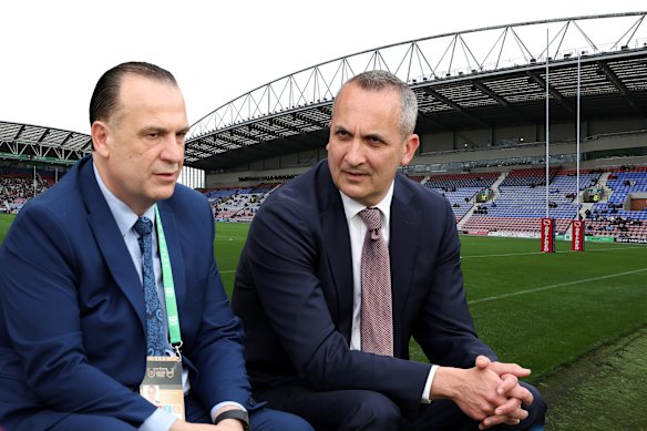 NRL bosses Peter V’landys and Andrew Abdo are looking at buying a stake in the Super League.