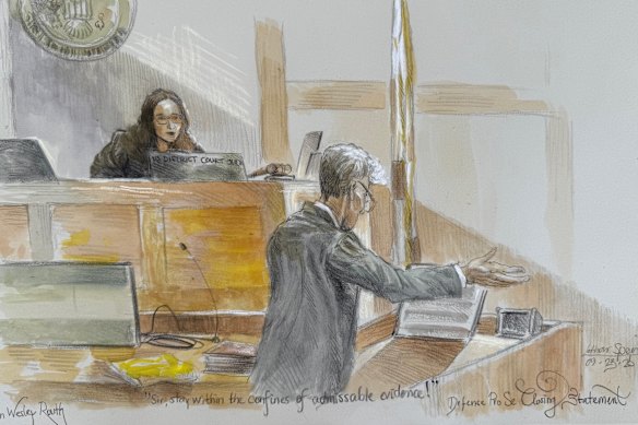 This courtroom sketch shows Judge Aileen Cannon listening to Routh during his trial on Tuesday.