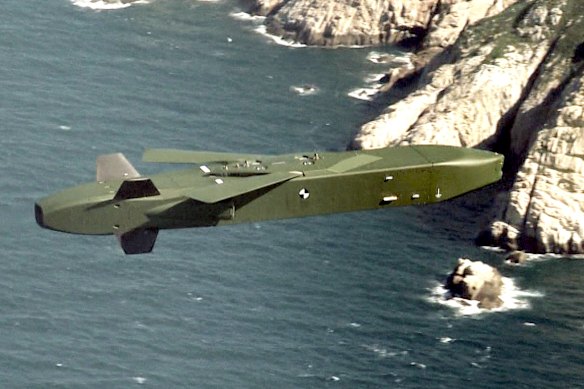 A Taurus missile flies during a drill in South Korea in 2017.