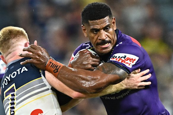 Tui Kamikamica in action for the Storm against North Queensland on Saturday night.