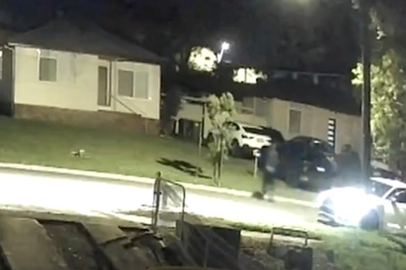 CCTV captured a gunman opening fire on a Panania home that was attacked four times in four weeks in March and April. Police suspect the white Audi getaway vehicle was later involved in a high-speed chase on April 11.