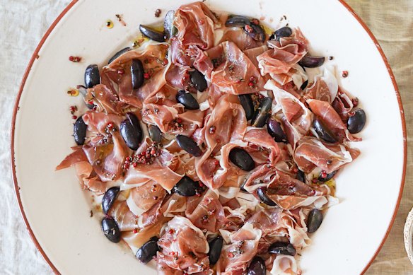 Prosciutto, black grapes with barely-a-dressing dressing is the most moreish snack in all the lands.