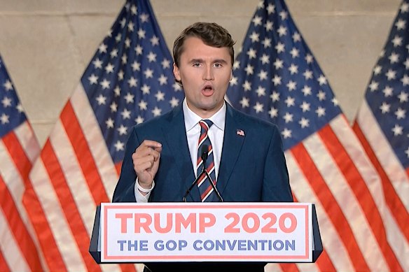 Turning Point USA founder Charlie Kirk speaking.