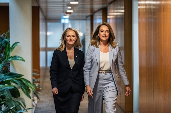 Kellie Sloane with deputy Natalie Ward. Sloane says she would “like to think it’s yesterday’s problem” to get women in leadership in NSW.