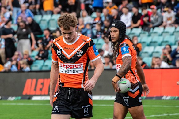Lachlan Galvin and Jarome Luai didn’t last long as the Tigers halves.