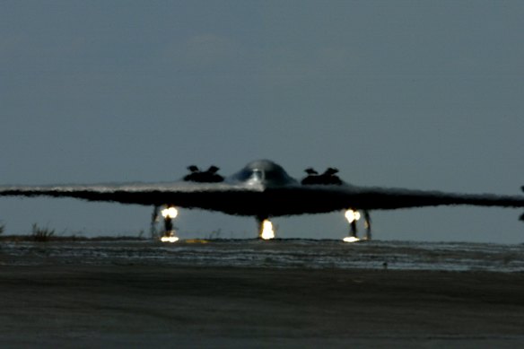 A US B-2 stealth bomber lands at the RAAF base in Darwin.