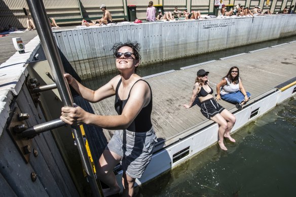 Ruby with friends Sabrina Santos and Alana Ramshaw at Dawn Fraser Baths.