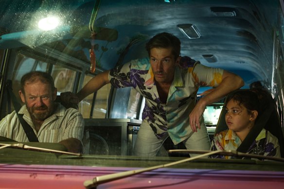 Trevor Ford (Huw Higginson), Ned Pelton (Gwilym Lee) and Taya “Bub” (Gladys-May Kelly) in Top End Bub.
