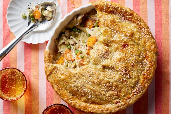 One-pan chicken and leek pie.
