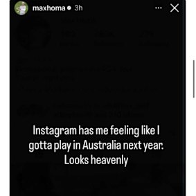 Max Homa’s post about the Australian Open.