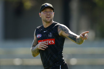 Jordan De Goey at Magpies training on Friday.