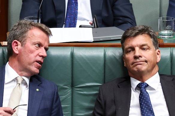 Opposition spokesman for energy and emissions reduction Dan Tehan (left)  and opposition defence spokesman Angus Taylor.