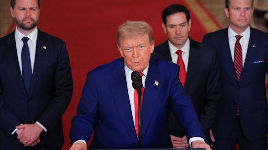 President Donald Trump speaks after the US launches major strikes on Iran.