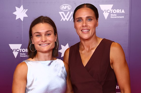 North midfield duo Ash Riddell and Jasmine Garner at the AFLW awards night.