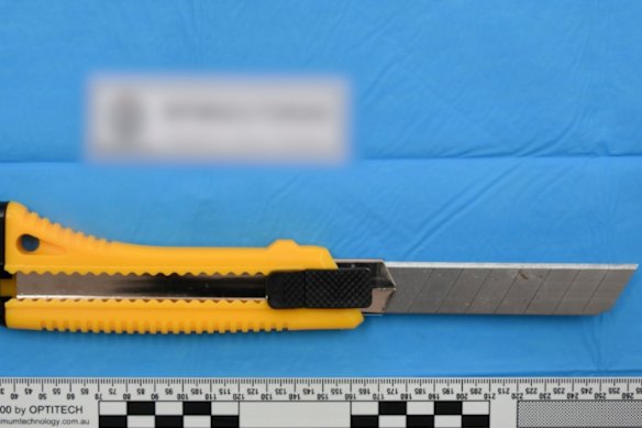 The box cutter police allege was used in the Canley Vale kidnapping.
