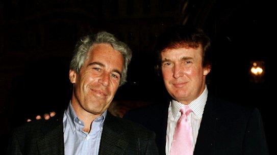 Jeffrey Epstein and Donald Trump at Mar-a-Lago in Florida in 1997.