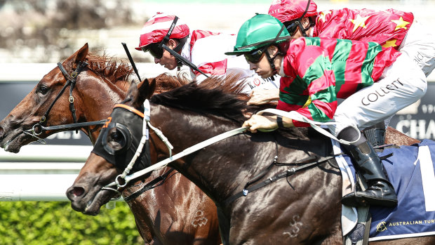 Jason Collett rides Rivellino to victory at Randwick on Saturday. He will be hoping to continue that run of form at Kembla on Tuesday.