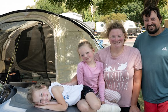 German tourists Nena and Thomas Schmidt with daughters Malia, 4, and Emilia, 5, enjoyed camping in a tent.