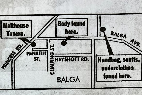 A map of the key three locations police would later determine had significance in the investigation of Gwen Graham’s murder.