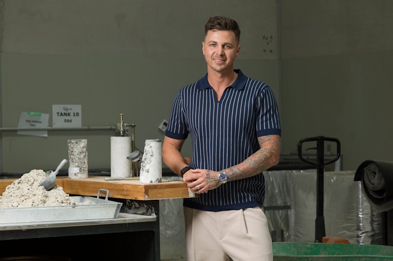 Oscar Ledlin at Sustainable Concrete Group’s concrete testing lab in Oakleigh South, Melbourne’s south-east.