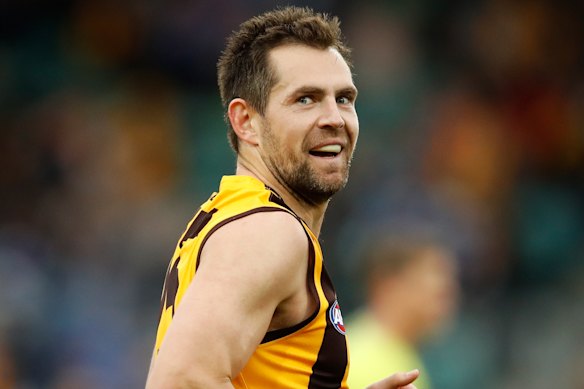 Luke Hodge won four premierships at Hawthorn and captained three of those sides.
