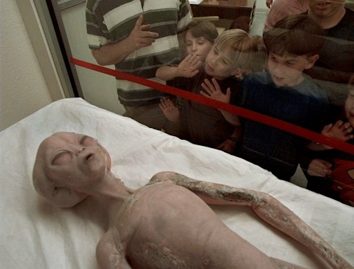 An alien model on display inside the International UFO Museum and Research Centre in Roswell in 1997.