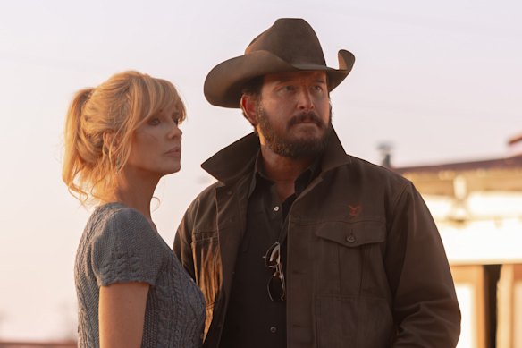 Kelly Reilly as Beth Dutton and Cole Hauser as Rip Wheeler in Dutton Ranch.