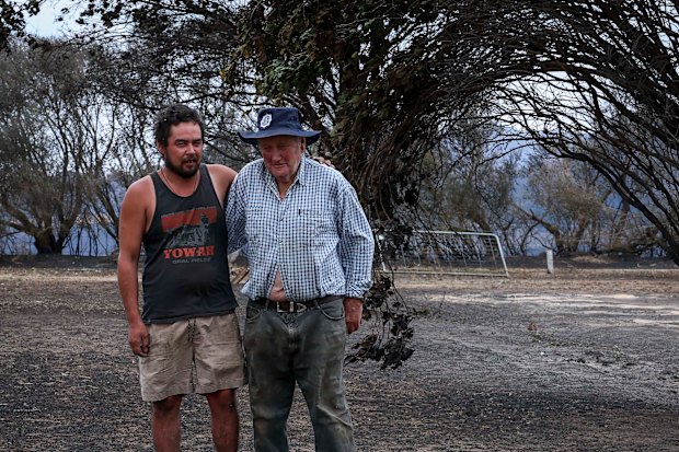 Along the Longwood-Ruffy Road, farm owners Mark Noye and his father Henry Noye deal with the aftermath.