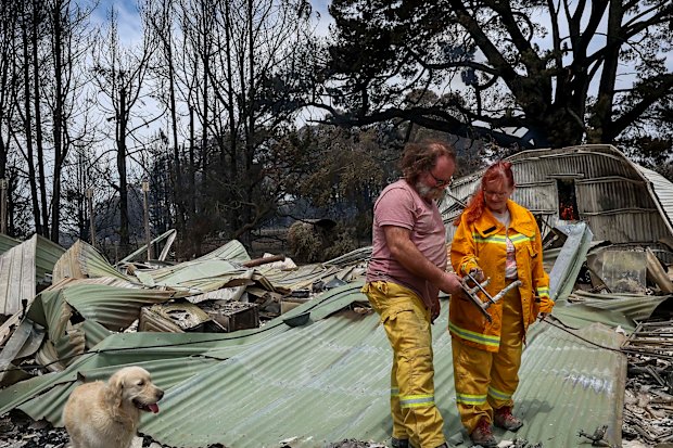 Ann and Jamie Laherty-Hunt’s property destroyed by the bushfire on Longwood Ruffy Road near Ruffy.