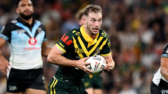 Sam Walker on his Kangaroos debut on Sunday night.
