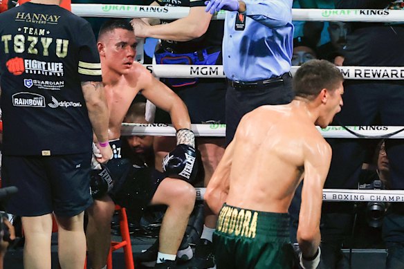 Tim Tszyu finished the rematch against Sebastian Fundora on his stool.