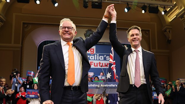  The two leaders at a Parramatta Building the Future rally in April 2025.