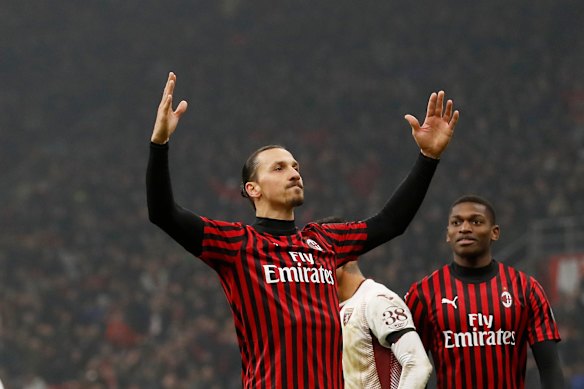 Zlatan Ibrahimovic, when he played for AC Milan, at San Siro Stadium. 