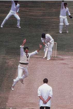 Dennis Lillee appeals as he traps English opener Geoffrey Boycott in front in 1981.