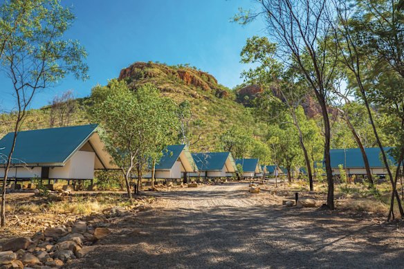 The neatly arranged safari-style  glamping accommodation at El Questro’s Emma Gorge Resort.