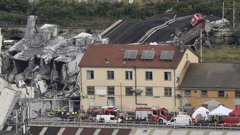 A large section of the bridge collapsed in torrential rain.