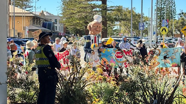 Protesters outside the Labor Party conference.