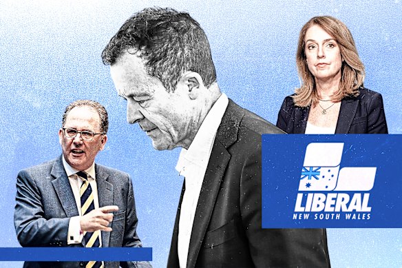  Leader Mark Speakman (centre) is under pressure from Alister Henskens and Kellie Sloane.