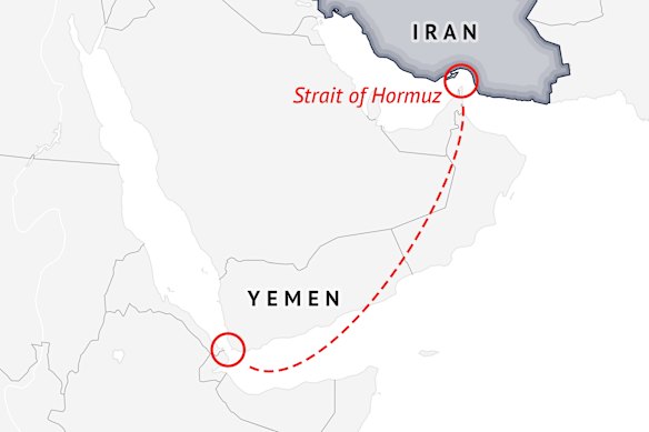 The Bab el-Mandeb Strait at the mouth of the Red Sea is another crucial global shipping passage.