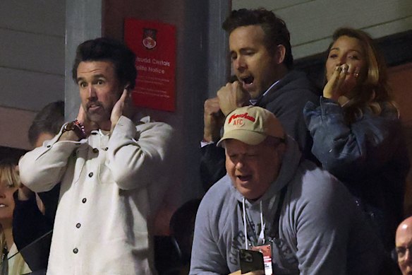 Rob Mac, Ryan Reynolds and  Blake Lively during a low point of the loss to Chelsea.