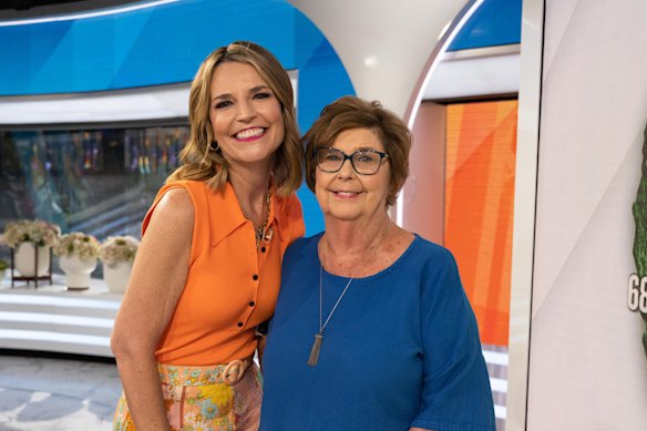 Savannah Guthrie (left) and her mother, Nancy Guthrie, on the NBC&rsquo;s Today show set in 2023.