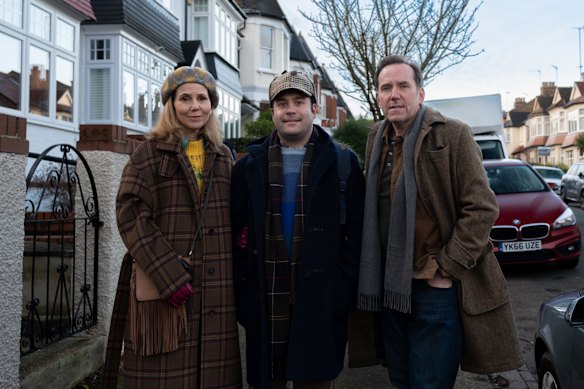 Ingrid (Sally Phillips), Austin (Michael Theo) and  Julian (Ben Miller) continue their adventures in season two of Austin. 