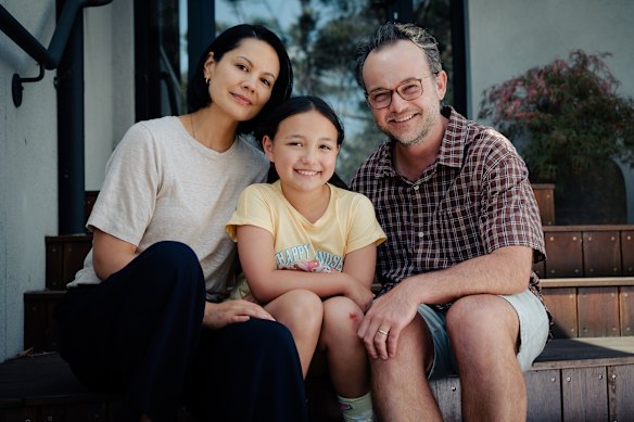 Ming-Zhu Hii, Lily Cao Milburn and Daniel Henshall in The Family Next Door. 