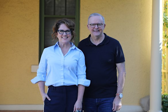  Annabel Crabb and PM Anthony Albanese outside the Lodge in Canberra in episode one of the new season of Kitchen Cabinet.
